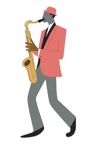 Muž Hrající Saxofonové Nástroje Minimalistické Vektorové Ilustrace — Stockový vektor