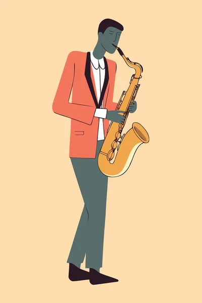 Muž Hrající Saxofonové Nástroje Minimalistické Vektorové Ilustrace — Stockový vektor