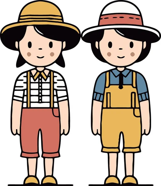 Due Bambini Festa Junina Minimalista Vettoriale Illustrazione — Vettoriale Stock