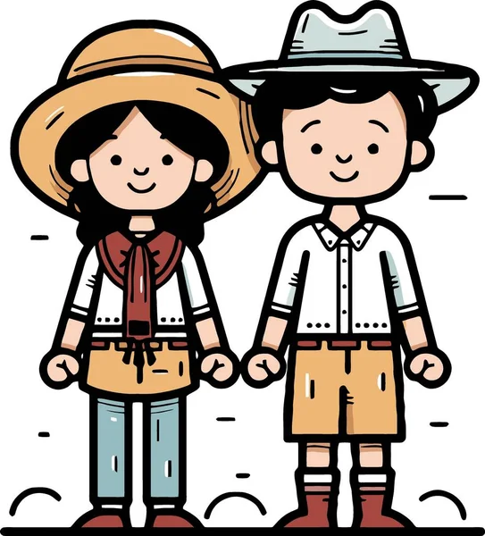 Due Bambini Festa Junina Minimalista Vettoriale Illustrazione — Vettoriale Stock