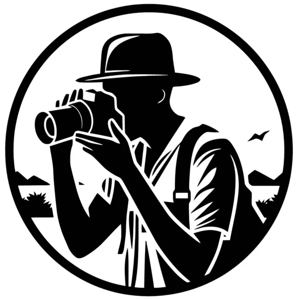 Logotipo Homem Com Chapéu Foto Câmera Minimalista Vetor Ilustração —  Vetores de Stock