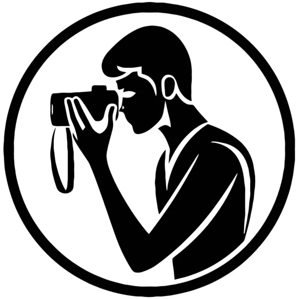 Logo Człowiek Patrząc Aparat Fotograficzny Wizjer Minimalistyczny Wektor Ilustracja — Wektor stockowy