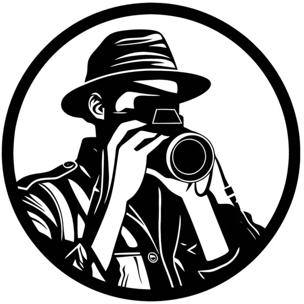Λογότυπο Άνθρωπος Καπέλο Και Φωτογραφική Μηχανή Μινιμαλιστική Διανυσματική Απεικόνιση — Διανυσματικό Αρχείο