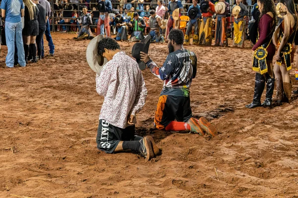 Itaja Goias Brasil 2023 Momento Oración Apertura Rodeo Equitación Una —  Fotos de Stock