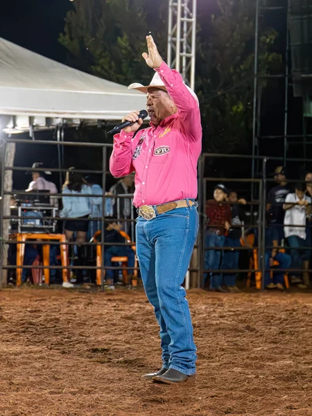 Itaja Goias Brasilien 2023 Cowboy Vuxen Person Rodeo Arena Natten — Stockfoto