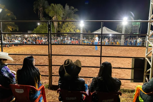 Itaja Goias Brazil 2023 Rodeo Arena Riding Event Audience Night — Stock Photo, Image