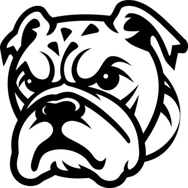 Siyah-beyaz minimalist vektör illüstrasyonunda köpek bulldog kafası