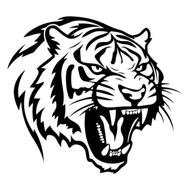 Siyah beyaz minimalist vektör illüstrasyonunda kızgın kaplan.