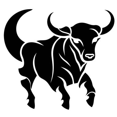Hayvan memeli boğa logosu siyah beyaz siluet vektör illüstrasyon minimalisti