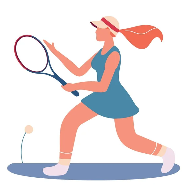 Rubia Blanca Mujer Jugando Tenis Con Raqueta Minimalista Vector Ilustración — Vector de stock