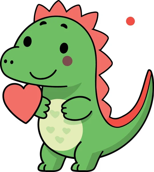 Zelený Červený Dinosaurus Červeným Srdcem Minimalistický Vektor Ilustrace — Stockový vektor