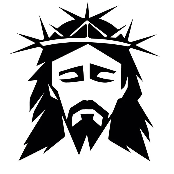 Figure Religieuse Chrétienne Jésus Christ Avec Couronne Épines Noir Blanc — Image vectorielle