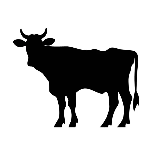 Zvíře Savec Kráva Dospělý Silueta Černobílý Vektor Ilustrace Minimalistický — Stockový vektor