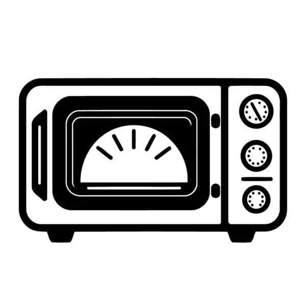 Siyah Beyaz Minimalist Vektör Illüstrasyonlu Mutfak Elektronik Mikrodalga Fırını — Stok Vektör