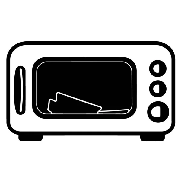 Cozinha Forno Microondas Eletrônico Preto Branco Ilustração Vetor Minimalista — Vetor de Stock