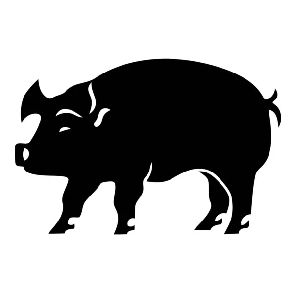 Animal Mammifère Porc Noir Blanc Silhouette Vectorielle Illustration Minimaliste — Image vectorielle