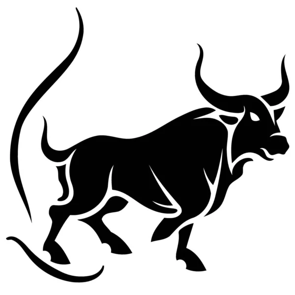 動物の哺乳類の雄牛のロゴ黒と白のシルエットベクトルイラストミニマリスト — ストックベクタ