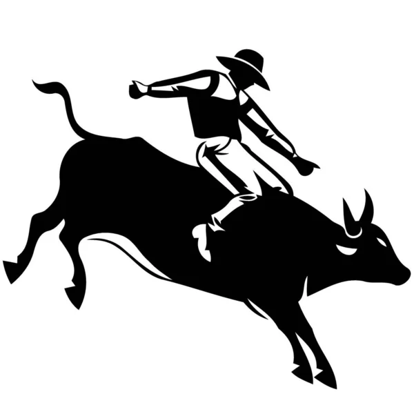 Cowboy Mann Reitet Einen Bullen Bei Einem Rodeo Bullen Reitet — Stockvektor
