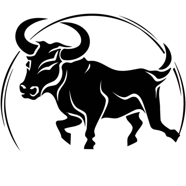 Animal Mammifère Taureau Logo Noir Blanc Silhouette Vectorielle Illustration Minimaliste — Image vectorielle