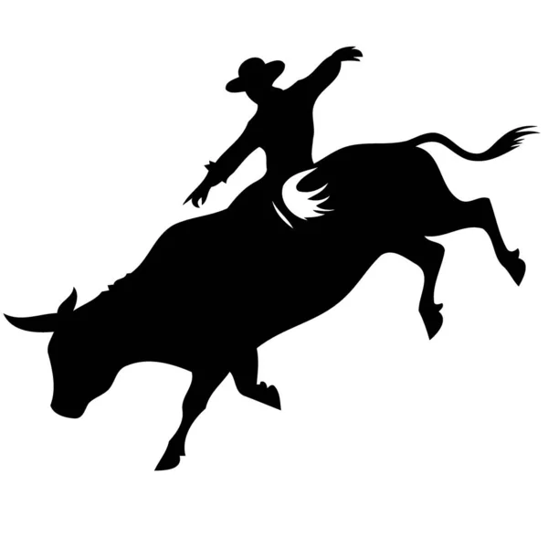 Cow Boy Homme Chevauchant Taureau Taureau Rodéo Chevauchant Noir Blanc — Image vectorielle