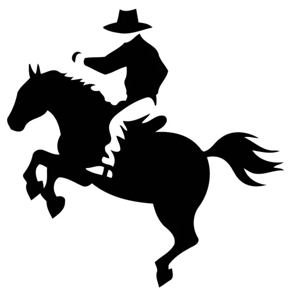 Cowboy Man Riding Horse Rodeo Horse Riding Black White Silhouette — Stock Vector