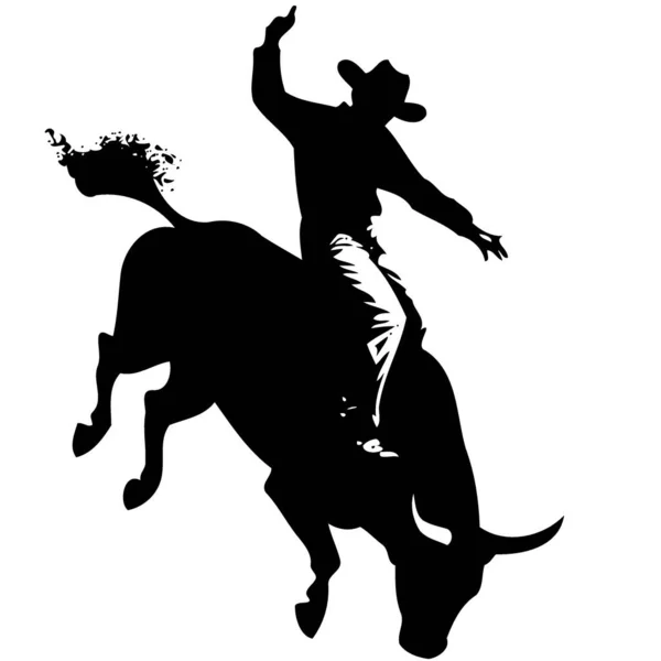 Cowboy Man Riding Bull Rodeo Bull Riding Black White Silhouette — Stock Vector