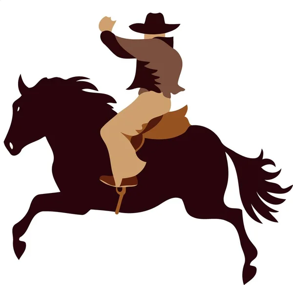 Cowboy Homem Montando Cavalo Cavalo Rodeio Equitação Preto Branco Silhueta — Vetor de Stock
