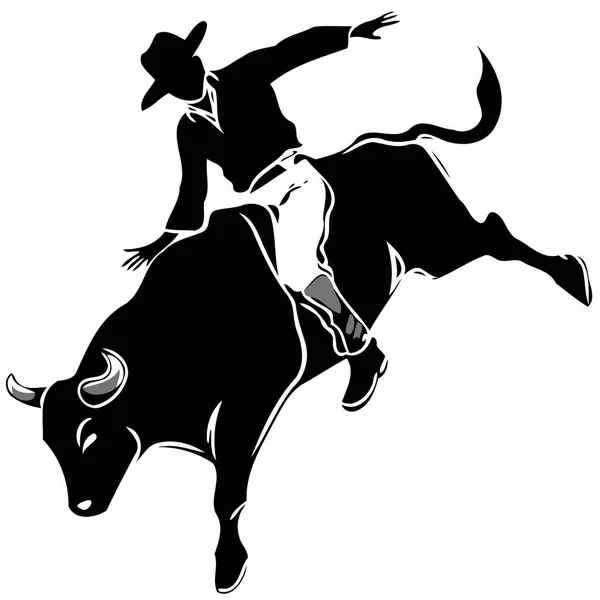 Cowboy Férfi Lovaglás Egy Bika Egy Rodeó Bika Lovaglás Fekete — Stock Vector