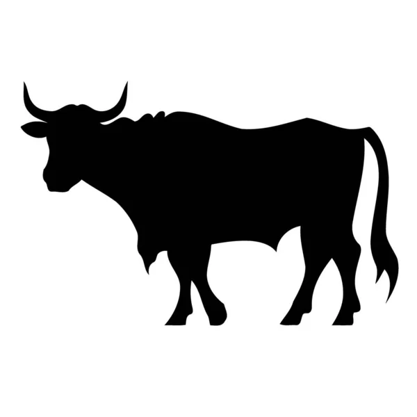Zwierzę Ssak Krowa Dorosły Sylwetka Czarny Biały Wektor Ilustracja Minimalistyczny — Wektor stockowy