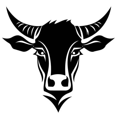 Siyah ve beyaz inek başlı logo minimalist vektör çizimi