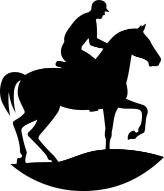 Kovboy adam siyah beyaz silueti süren rodeo atına biniyor.