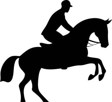 Kovboy adam siyah beyaz silueti süren rodeo atına biniyor.