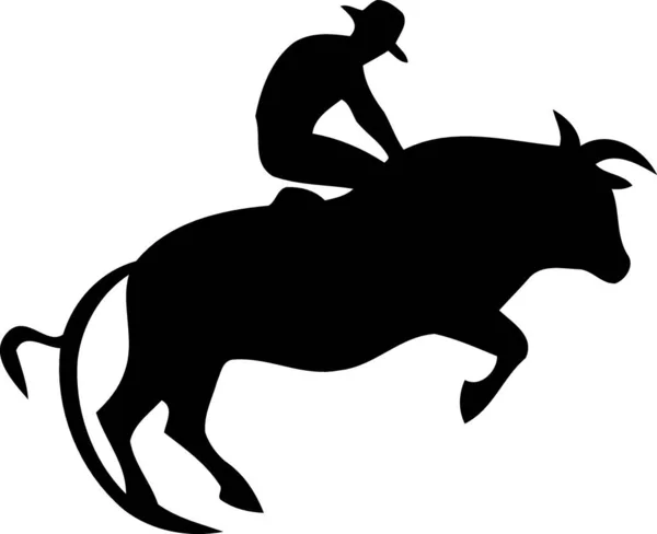 Vaquero Hombre Montar Toro Toro Rodeo Montar Silueta Blanco Negro — Archivo Imágenes Vectoriales