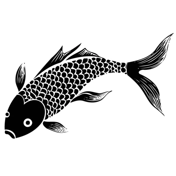 Κυπρίνος Ψαριού Ασπρόμαυρη Μινιμαλιστική Διανυσματική Απεικόνιση — Διανυσματικό Αρχείο