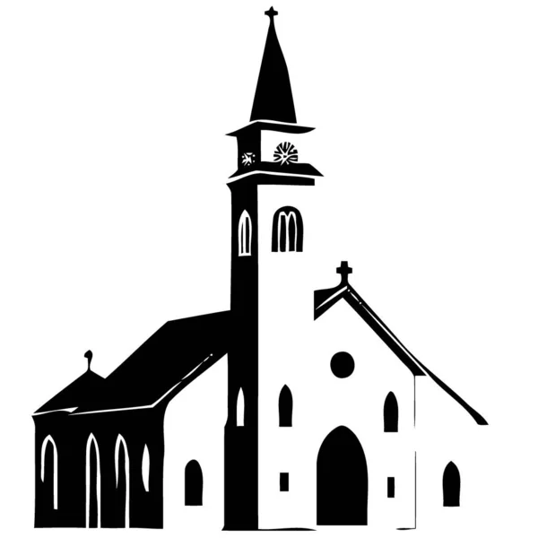 Clásico Pequeño Edificio Iglesia Silueta Blanco Negro Vector Ilustración Minimalista — Archivo Imágenes Vectoriales