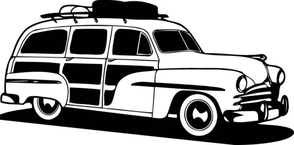 Классический Деревянный Автомобиль Черно Белой Минималистской Векторной Иллюстрации — стоковый вектор