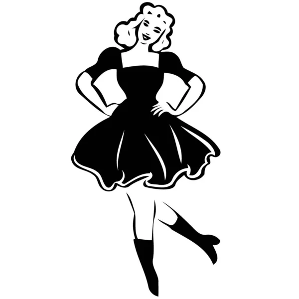 Woman Clogger Dancing Black White Minimalist Vector Illustration — Stock Vector