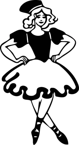 Femme Clogger Danse Noir Blanc Illustration Vectorielle Minimaliste — Image vectorielle