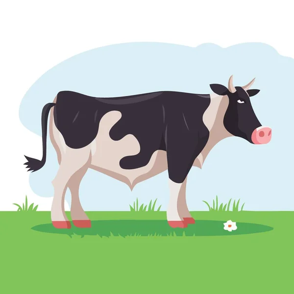 Zvíře Savec Kráva Trávě Pole Minimalistický Vektor Ilustrace — Stockový vektor