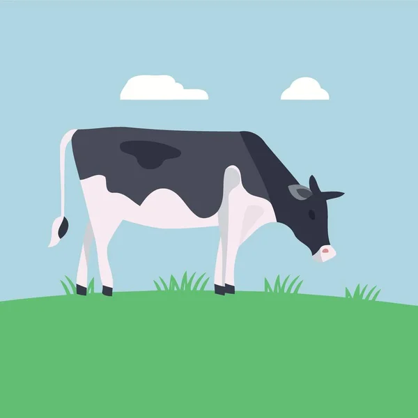草の野の哺乳類の牛のミニマリストベクトルイラスト — ストックベクタ