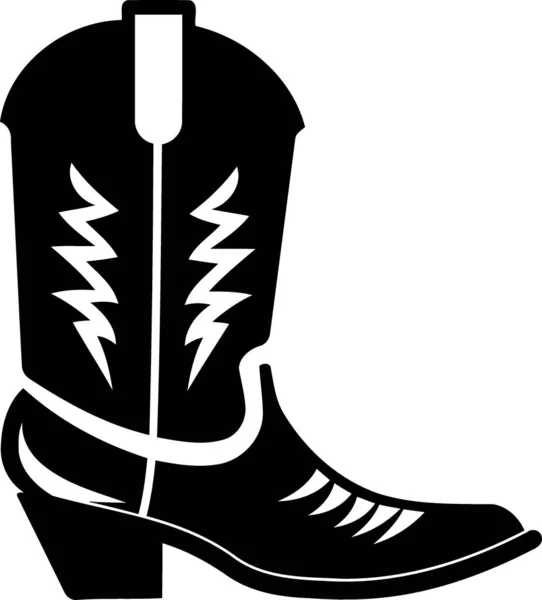 Nero Bianco Silhouette Cowboy Stivale Scarpa Minimalista Vettoriale Illustrazione — Vettoriale Stock