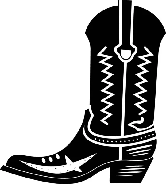 Preto Branco Silhueta Cowboy Botas Sapato Minimalista Vetor Ilustração — Vetor de Stock