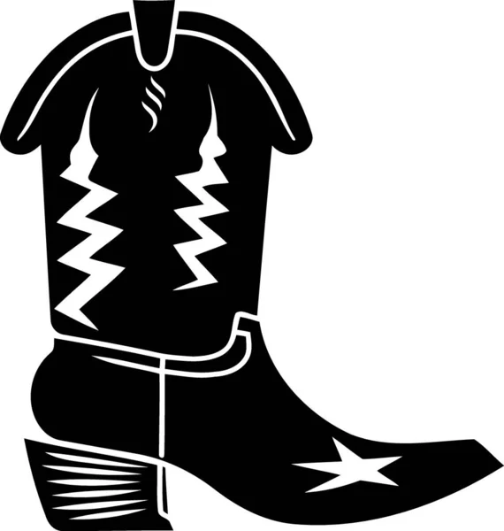 Ilustrasi Vektor Minimalis Sepatu Boot Koboi Siluet Hitam Dan Putih - Stok Vektor