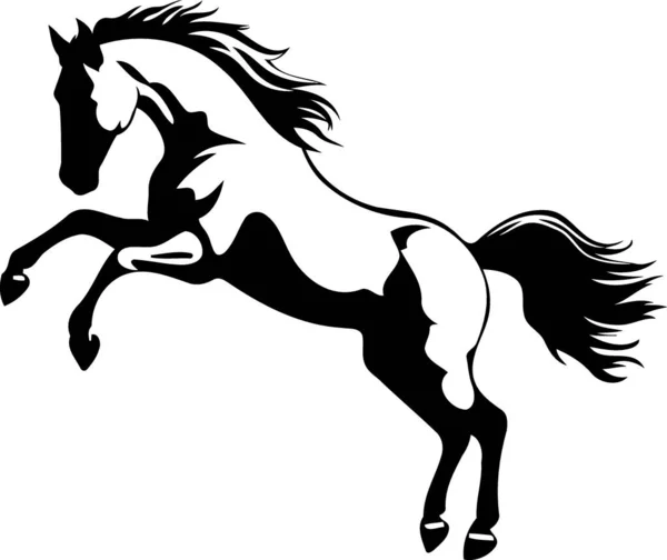 Животный Конь Выращивающий Черно Белый Силуэт Минималистская Векторная Иллюстрация — стоковый вектор