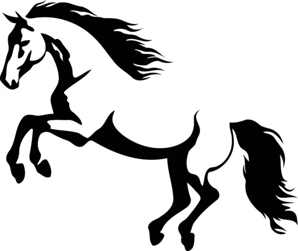 Dier Paard Fokken Zwart Wit Silhouet Minimalistische Vector Illustratie — Stockvector