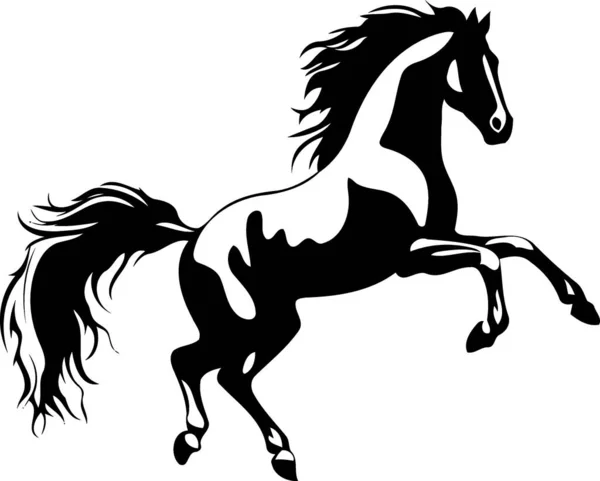 Животный Конь Выращивающий Черно Белый Силуэт Минималистская Векторная Иллюстрация — стоковый вектор