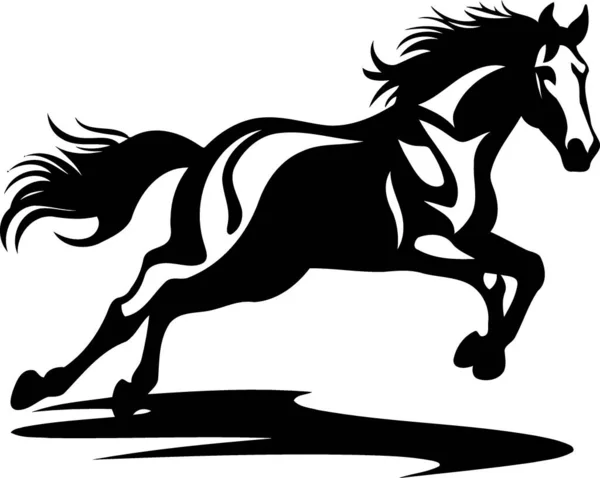 Tier Pferd Läuft Schwarz Weiße Silhouette Minimalistische Vektorillustration — Stockvektor