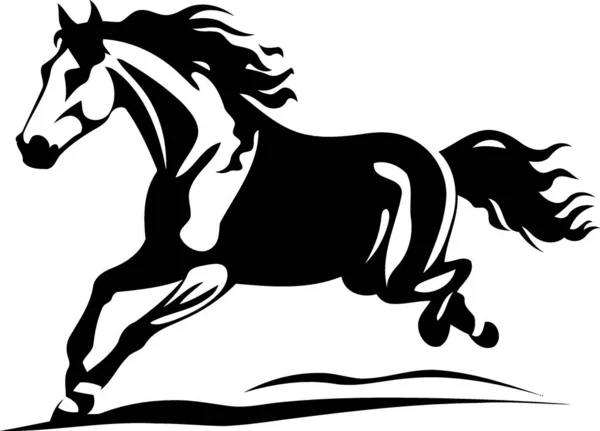 Zwierzę Koń Działa Czarny Biały Sylwetka Minimalistyczny Wektor Ilustracja — Wektor stockowy