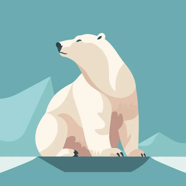 蓝色背景下孤立的白北极熊简约的矢量图解 — 图库矢量图片