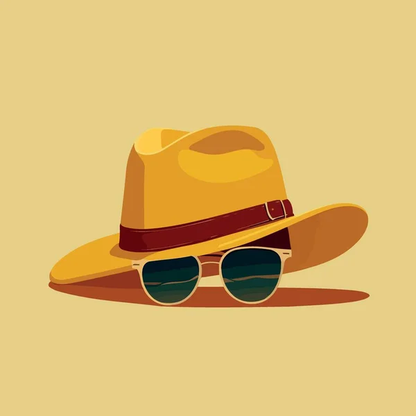 Sombrero Playa Gafas Sol Que Representan Ilustración Vectorial Minimalista Verano — Vector de stock